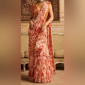 Floral Pink and Orange Maxi Sari Dress